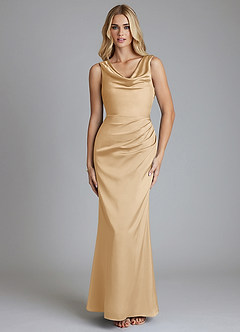 Azazie Tallie Bridesmaid Dresses Gold Mermaid Pleated Stretch Satin Dress image9