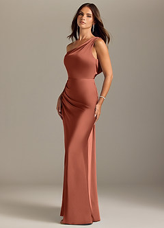 Azazie Madelyn Vestidos de damas de honor Vestido de Arcilla de Satén Elástico de Corte Sirena Convertible con Vestidos sin tirantes image3