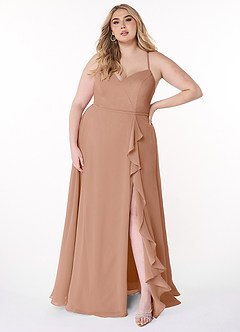 Azazie Naeem Robes de demoiselle d'honneur Robe Trapèze en Mousseline de soie Col V à volants Champagne Rosé image7