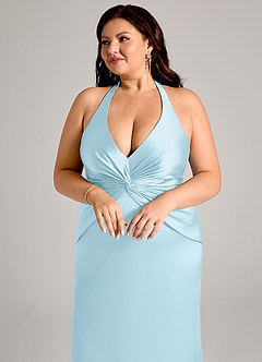 Azazie Valerie Robes de demoiselle d'honneur Robe Sirène en Satin extensible Plissée Bleu Ciel image13