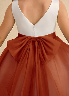 Azazie Rene Flower Girl Dresses Ivory Paprika A-Line Bow Tulle Dress image7
