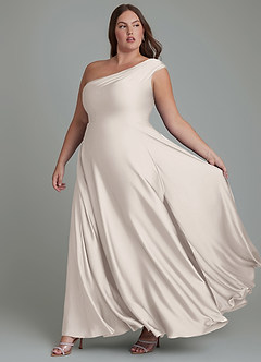 Azazie Melanie Bridesmaid Dresses White Alabaster A-Line Off the Shoulder Stretch Satin Dress image10
