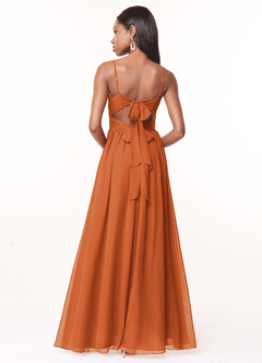 Azazie Zeya Bridesmaid Dresses Cinnamon A-Line V-Neck Pleated Chiffon Dress image3