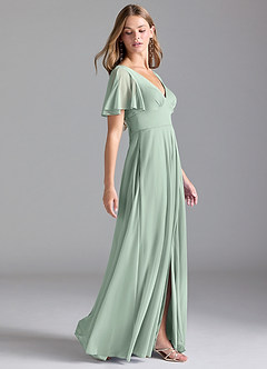 Azazie Kimber Bridesmaid Dresses Agave A-Line with Pockets Mesh Dress image5