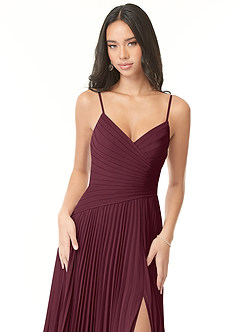 Azazie Vini Brautjungfernkleider A-Linie V-Hals Gefaltet Chiffon Kleid Cabernetrot image6