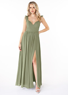 Azazie Stassie Final Sale Pistachio A-Line Sweetheart Ruched Chiffon Dress image1