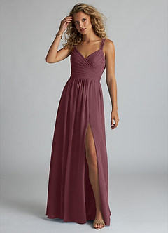 Azazie Aziza Bridesmaid Dresses Sangria A-Line V-Neck Pleated Chiffon Dress image2