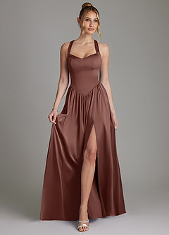Azazie Francis At-home Try On Dresses Agave A-Line Corset Stretch Satin Dress image3