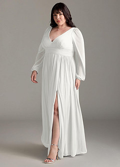 Azazie Norah Abiti da Damigella Abito A-Line in Chiffon con Maniche lunghe e Scollo a V Bianco image11