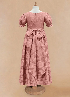 Azazie Joss Robe Demoiselle D'honneur Fillette Robe Trapèze en Blumen-Burnout avec manches Rosette image5