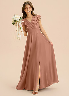 Azazie Anysa Junior Robe Trapèze en Mousseline de soie Rayé Bronze image3