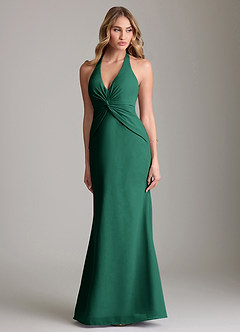 Azazie Valerie Bridesmaid Dresses Emerald Mermaid Pleated Chiffon Dress image1
