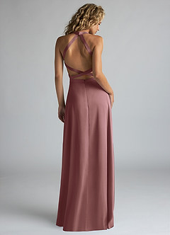 Azazie Clarice Jurken voor bruidsmeisjes Jurk van Stretch Satijn met A-Lijn Hoge Kraag Vintage Mauve image3