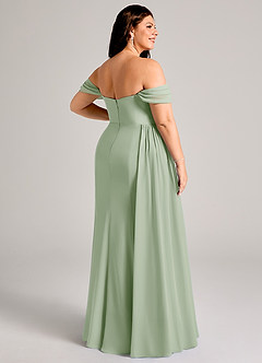 Azazie Amyra Jurken voor bruidsmeisjes Converteerbaar Jurk van Chiffon met Kolom Off the Shoulder Stoffige Salie image14