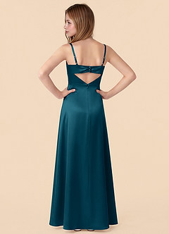 Azazie Renna Junior Ink Blue Mermaid Pleated Stretch Satin Dress image2