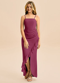 Azazie Buzzy Junior Mulberry Sheath Pleated Chiffon Dress image4