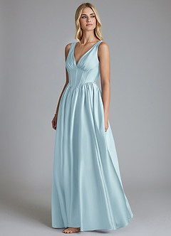 Azazie Delmie Bridesmaid Dresses Cloud Blue A-Line Corset Stretch Satin Dress image4