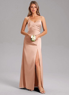 Azazie Azuree Bridesmaid Dresses Rose Gold A-Line Pleated Stretch Satin Dress image9