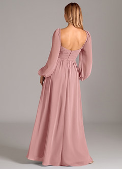 Azazie Alia At-home Try On Dresses Dusty Rose A-Line Long Sleeve Chiffon Dress image4