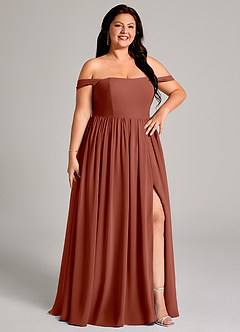 Azazie Calianna Bridesmaid Dresses Auburn A-Line Off the Shoulder Chiffon Convertible Dress image13