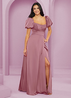 Barbie ♥ Azazie Bridesmaid Dresses Vintage Mauve A-Line Ruched Stretch Satin Dress image9