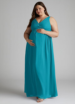 Azazie Yetta Maternity Bridesmaid Dresses A-Line V-Neck Gathered Chiffon Floor-Length Dress image9