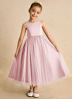 Azazie Solia Abiti da Ragazza di Fiori Abito Principessa in Tulle Fiocco Rosa Cipria image5