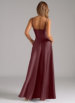 Azazie Elle Bridesmaid Dresses Sangria A-Line Pleated Stretch Satin Dress image7