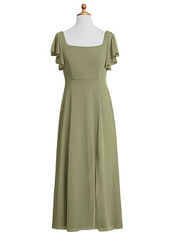 Azazie Bondi Junior Pistachio A-Line Side Slit Mesh Dress image1