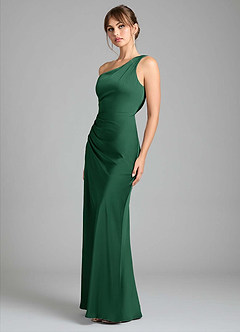 Azazie Madelyn Bridesmaid Dresses Dark Green Mermaid One Shoulder Stretch Satin Convertible Dress image6