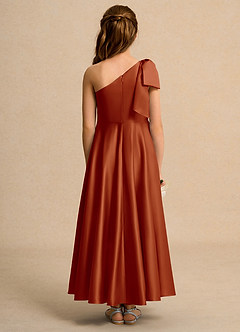 Azazie Guppy Junior Formal vestidos de niña de las flores Vestido de Pimenton de Satin Mate de Corte En A con Hombro unilateral image2