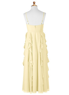 Azazie Peyton Junior Lemon Sorbet A-Line V-Neck Cascading Ruffles Chiffon Dress image7