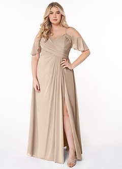 Azazie Dakota Bridesmaid Dresses Taupe A-Line V-Neck Pleated Chiffon Dress image6