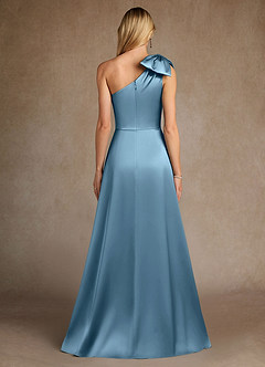 Azazie Easton Mère de la mariée Robes Robe Trapèze en Satin extensible Une épaule Acier Bleuté image3