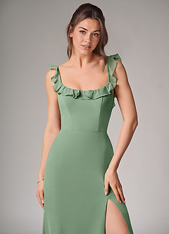 Azazie Callie Robes de demoiselle d'honneur Robe Sirène Convertible en Mousseline de soie Fente Latérale Matcha image5