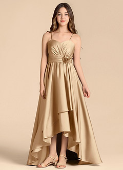 Azazie Catalina Junior Jurk van Stretch Satijn met A-Lijn Sweetheart Halslijn Champagne image1