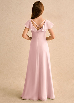 Azazie Nari Junior Formal Flower Girl Dresses Powder Pink A-Line with Sleeves Chiffon Dress image2