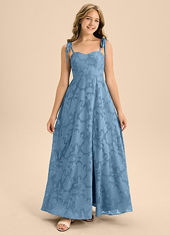 Azazie Rosey Junior Steel Blue A-Line Sweetheart Neckline Floral Burnout Dress image4
