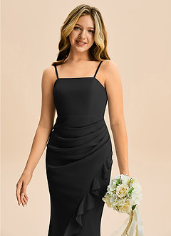 Azazie Buzzy Junior Robe Fourreau en Mousseline de soie Plissée Noir image2