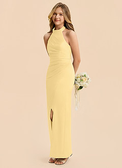 Azazie Jemma Junior Butter Sheath Ruched Stretch Satin Dress image5