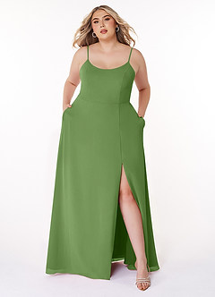 Azazie Moira Bridesmaid Dresses Basil A-Line Scoop Chiffon Dress image8