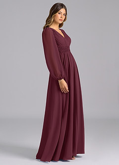 Azazie Palerma Bridesmaid Dresses Cabernet A-Line Long Sleeve Chiffon Dress image3