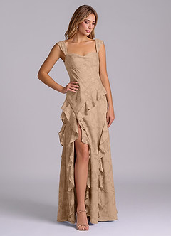 Azazie Sloane Bridesmaid Dresses Champagne A-Line Sweetheart Neckline Floral Burnout Dress image4
