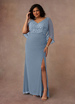 Azazie Laina Mother of the Bride Dresses Dusty Blue Mermaid Lace Chiffon Dress image7