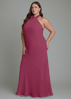 Azazie Velli Vestidos de damas de honor Vestido Mora de Gasa de Corte Sirena con Cuello alto image12