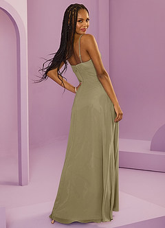 Barbie ♥ Azazie Vestidos de damas de honor Vestido de Musgo Verde de Gasa de Corte en A con Con bolsillos image11