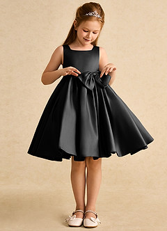 Azazie Jessie Flower Girl Dresses Black A-Line Bow Matte Satin Dress image3
