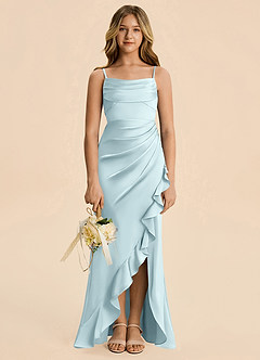 Azazie Mia Junior Cloud Blue Mermaid Pleated Stretch Satin Dress image3