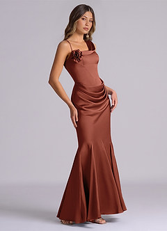Azazie Inara Bridesmaid Dresses Auburn Mermaid Pleated Stretch Satin Dress image5
