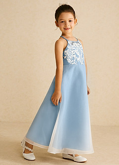 Azazie Ladybug Blumenmädchenkleider A-Linie Spitze Organza Kleid Stahlblau image3
